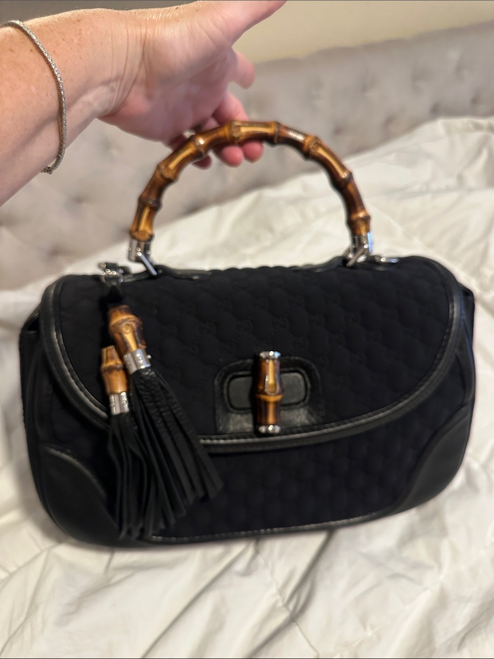 GUCCI Bamboo top handle Bamboo leather w/tassels PRISTINE